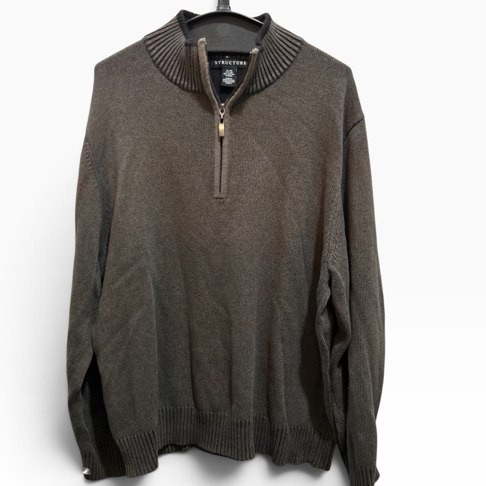 Structure Mens XL Brown 100% Cotton Quarter Zip Mock Neck Pullover Sweater